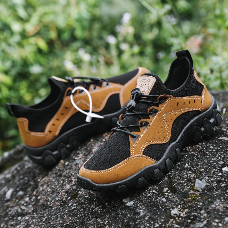 Männer Atmungsaktive Weiche Sohle Elastische Schnürsenkel Trendige Spleißen Outdoor Wandern Lässige Sportschuhe