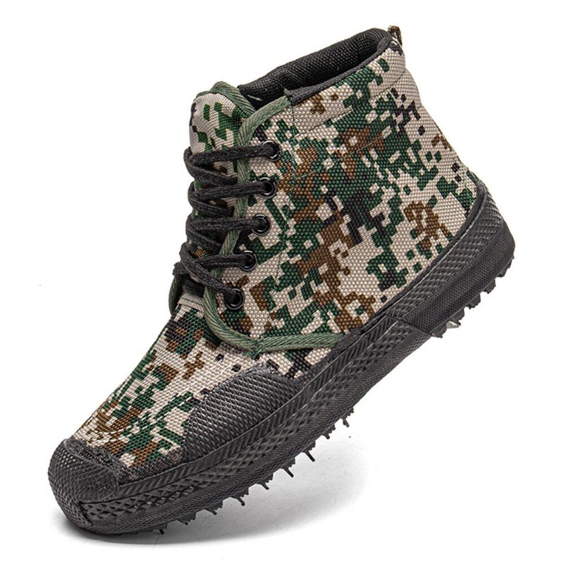 Männer Leinwand Camouflage Muster Tragen Resistant Breathable Rubber Vulkanisierte High-top-befreiungsschuhe Militärtrainingsschuhe Turnschuhe Sportschuhe