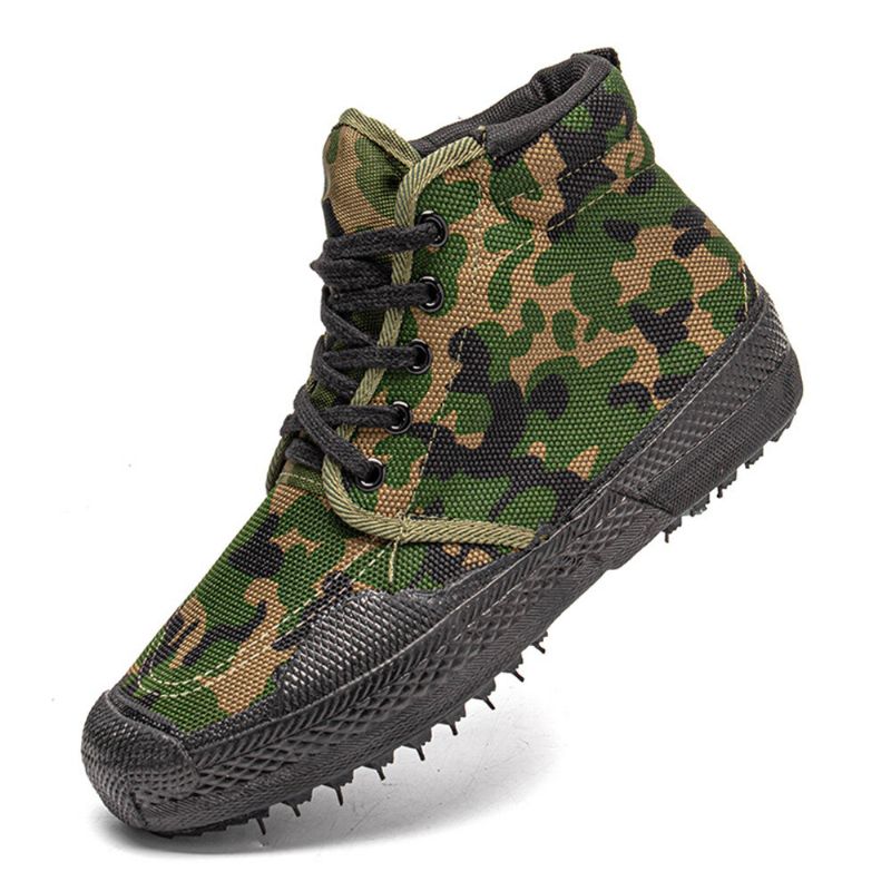 Männer Leinwand Camouflage Muster Tragen Resistant Breathable Rubber Vulkanisierte High-top-befreiungsschuhe Militärtrainingsschuhe Turnschuhe Sportschuhe