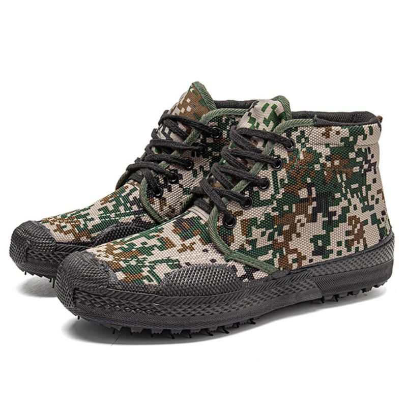 Männer Leinwand Camouflage Muster Tragen Resistant Breathable Rubber Vulkanisierte High-top-befreiungsschuhe Militärtrainingsschuhe Turnschuhe Sportschuhe