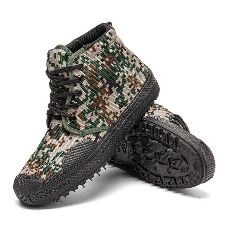 Männer Leinwand Camouflage Muster Tragen Resistant Breathable Rubber Vulkanisierte High-top-befreiungsschuhe Militärtrainingsschuhe Turnschuhe Sportschuhe