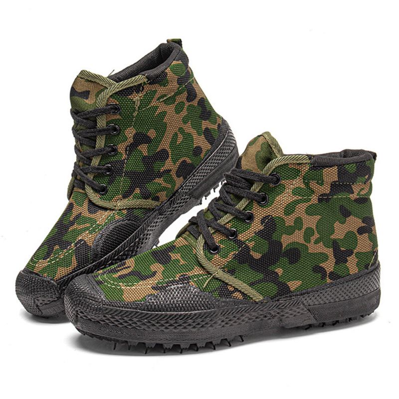 Männer Leinwand Camouflage Muster Tragen Resistant Breathable Rubber Vulkanisierte High-top-befreiungsschuhe Militärtrainingsschuhe Turnschuhe Sportschuhe