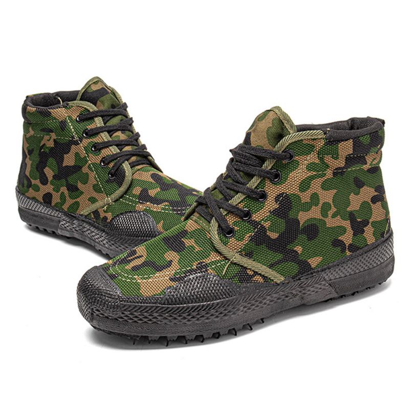 Männer Leinwand Camouflage Muster Tragen Resistant Breathable Rubber Vulkanisierte High-top-befreiungsschuhe Militärtrainingsschuhe Turnschuhe Sportschuhe