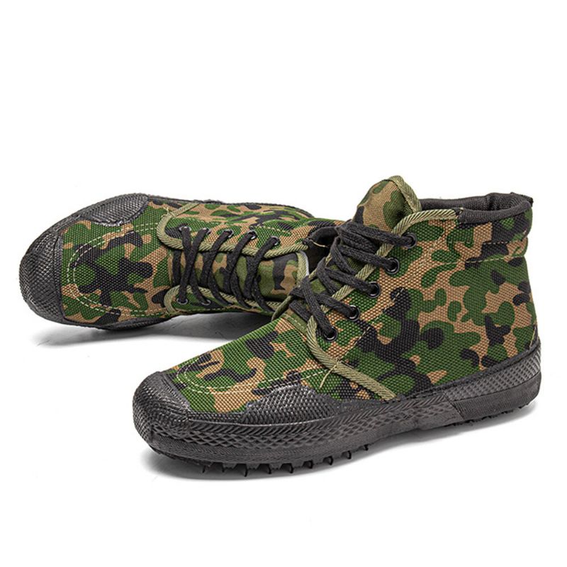 Männer Leinwand Camouflage Muster Tragen Resistant Breathable Rubber Vulkanisierte High-top-befreiungsschuhe Militärtrainingsschuhe Turnschuhe Sportschuhe