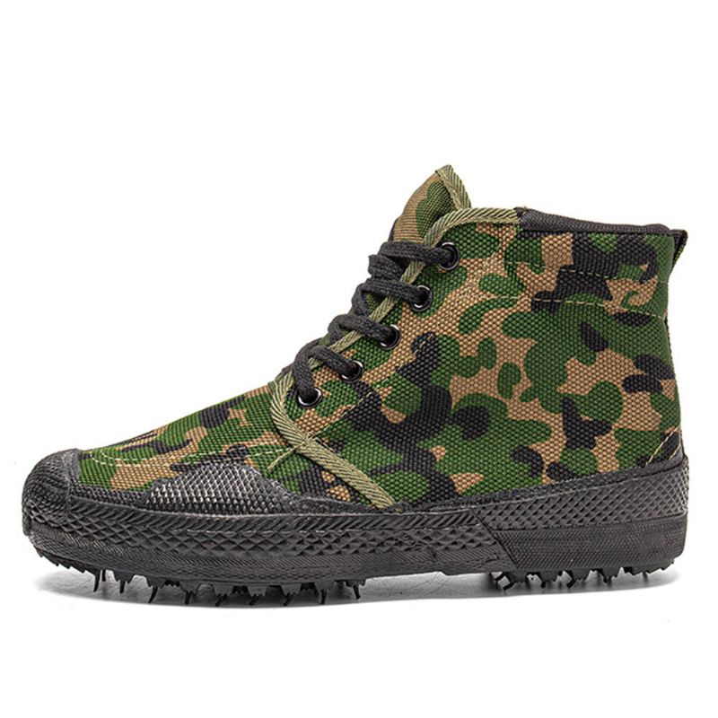 Männer Leinwand Camouflage Muster Tragen Resistant Breathable Rubber Vulkanisierte High-top-befreiungsschuhe Militärtrainingsschuhe Turnschuhe Sportschuhe