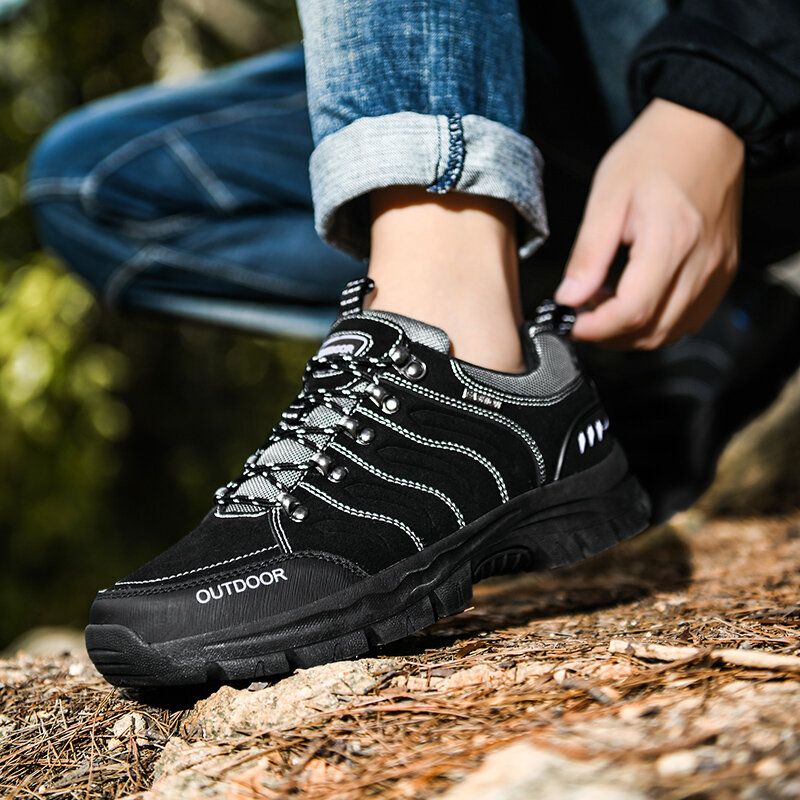 Männer Rindsleder Atmungsaktive Weiche Sohle Rutschfeste Schnürschuhe Klettern Lässige Outdoor-schuhe