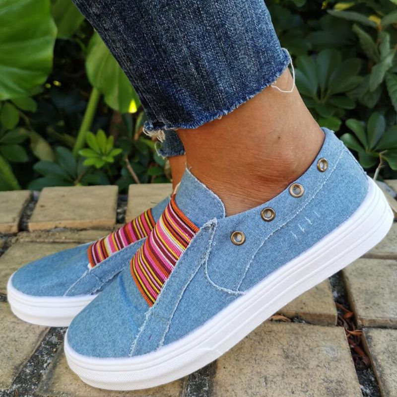 Plus Size Damen Casual Slip On Flat Denim Canvas Schuhe