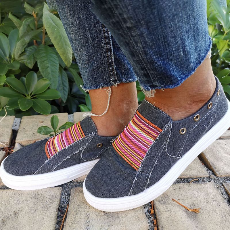 Plus Size Damen Casual Slip On Flat Denim Canvas Schuhe