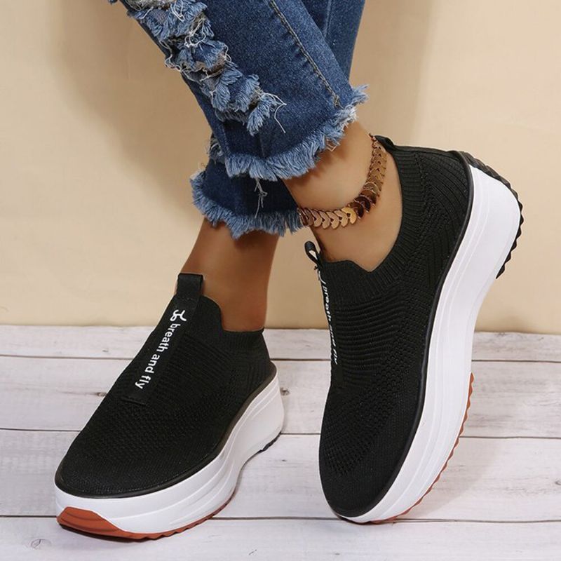 Plus Size Damen Lässige Elastische Slip-on Bequeme Atmungsaktive Plateau Sneakers