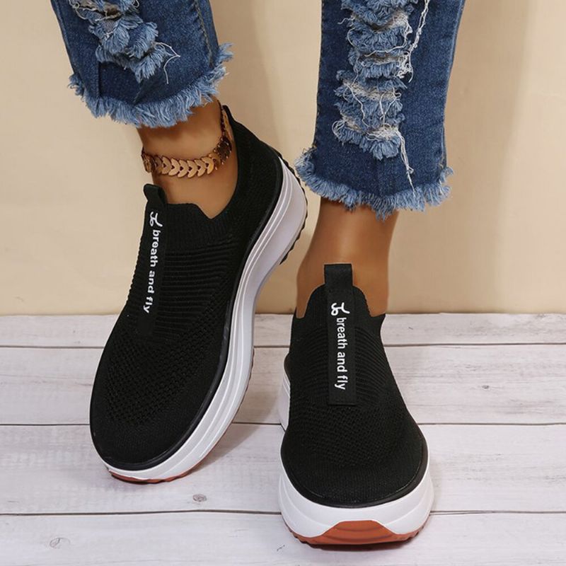 Plus Size Damen Lässige Elastische Slip-on Bequeme Atmungsaktive Plateau Sneakers