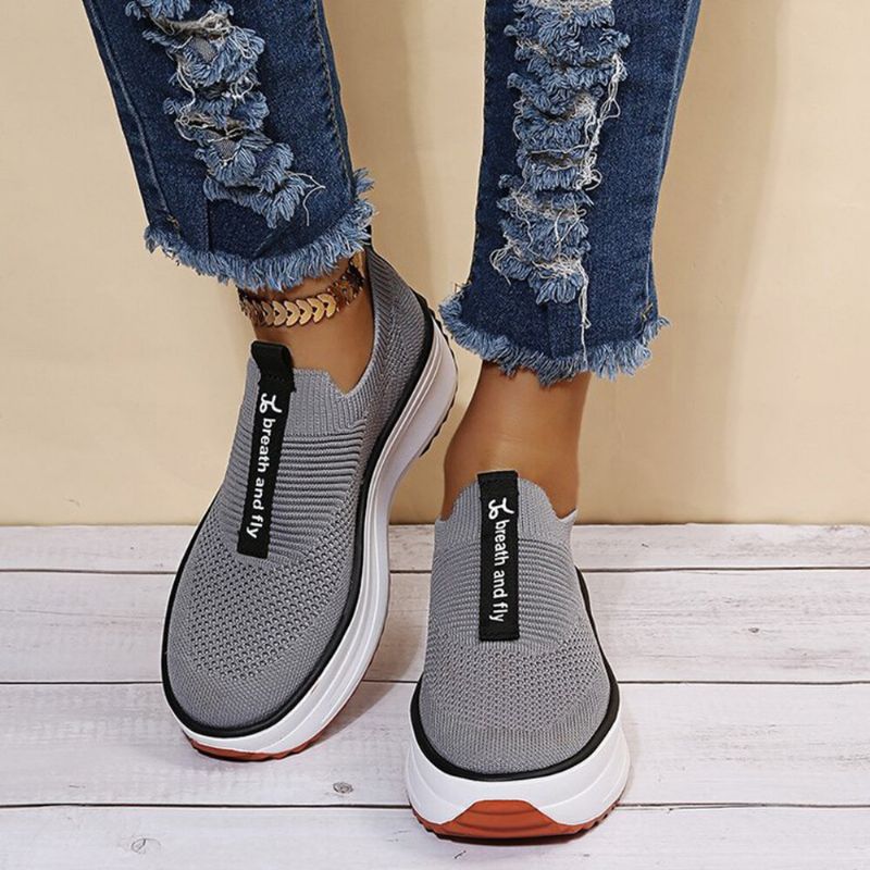 Plus Size Damen Lässige Elastische Slip-on Bequeme Atmungsaktive Plateau Sneakers