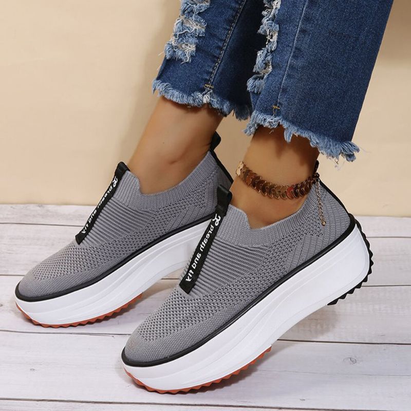 Plus Size Damen Lässige Elastische Slip-on Bequeme Atmungsaktive Plateau Sneakers