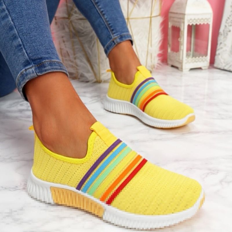 Plus Size Damen Rainbow Stripe Gestrickte Atmungsaktive Lässige Wanderschuhe