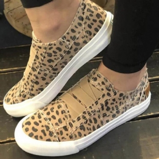 Woemn Flache Segeltuchschuhe Mit Gummiband Und Leopardenmuster