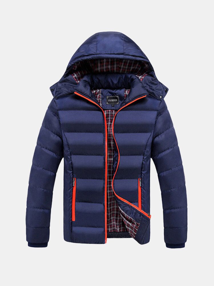 Dicke Einfarbige Abnehmbare Winterjacke Mit Kapuze Für Herren Schmale Warme Jacke