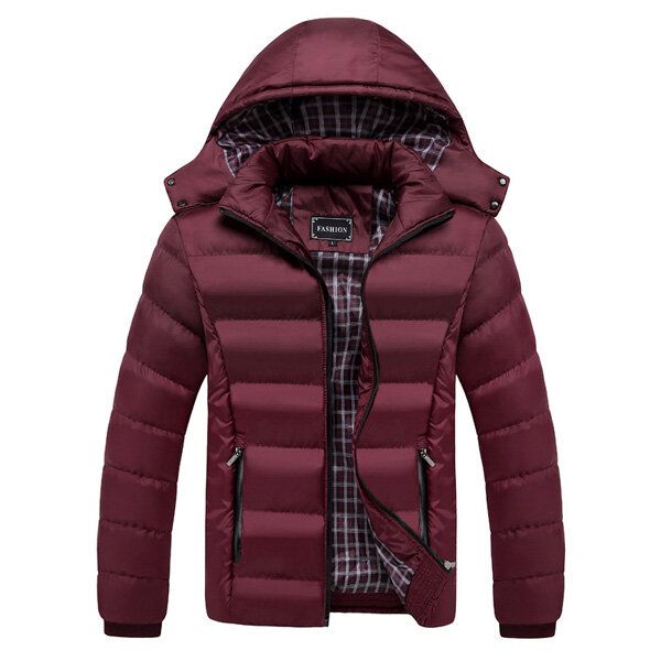 Dicke Einfarbige Abnehmbare Winterjacke Mit Kapuze Für Herren Schmale Warme Jacke