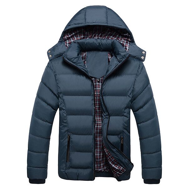 Dicke Einfarbige Abnehmbare Winterjacke Mit Kapuze Für Herren Schmale Warme Jacke