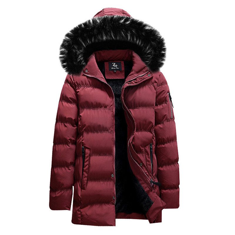 Warme Wattierte Herrenjacke Aus Baumwolle Mit Fellkapuze Isolierter Winterparka