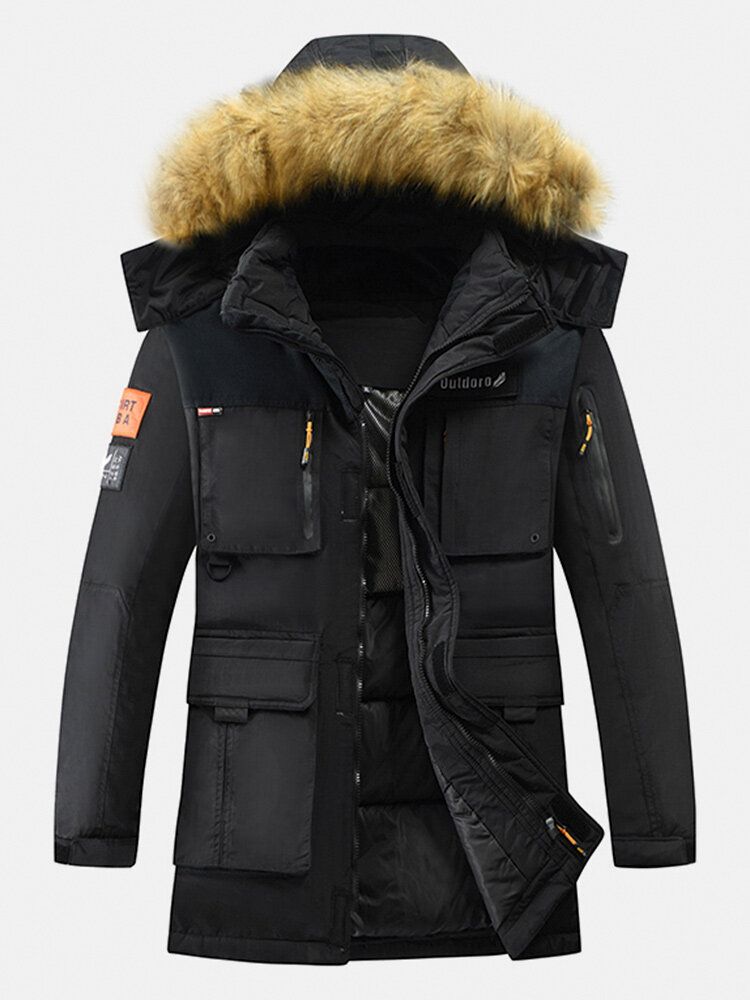 Warmer Daunenmantel Mit Fellkapuze Und Dicker Winterjacke Für Herren Mit Mehreren Taschen