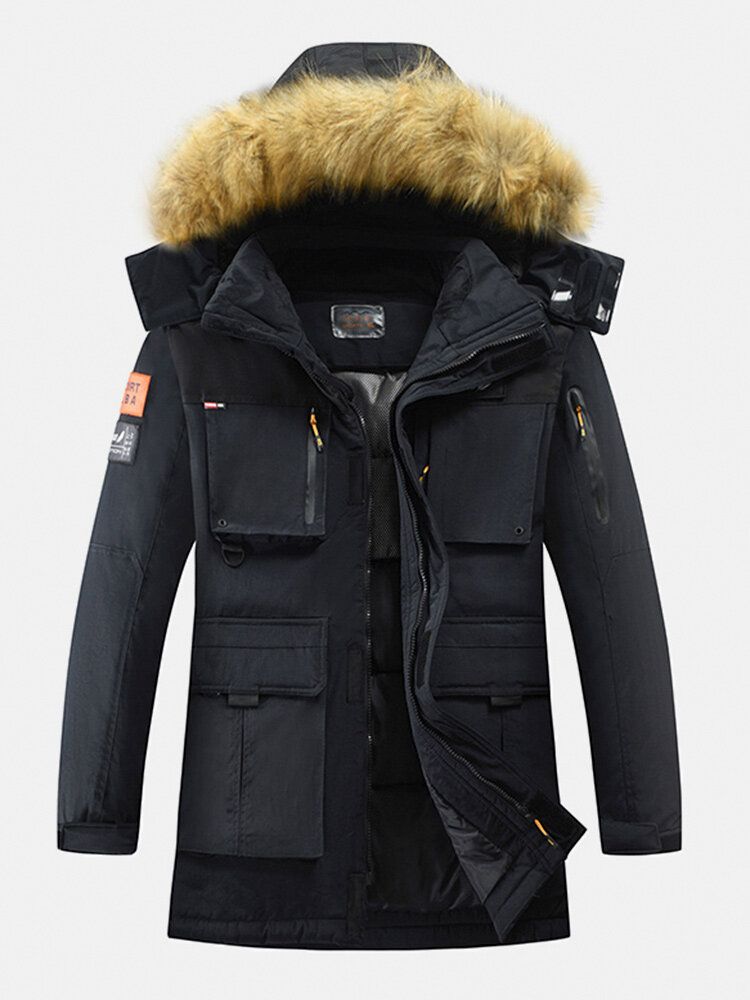 Warmer Daunenmantel Mit Fellkapuze Und Dicker Winterjacke Für Herren Mit Mehreren Taschen