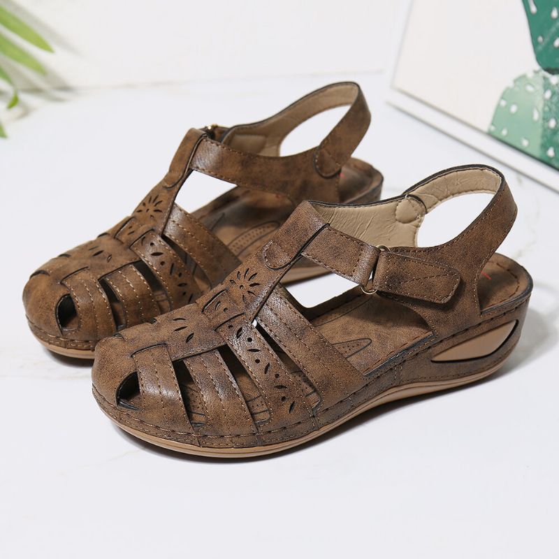 Atmungsaktive Bequeme Lässige Sandalen Mit Keilabsatz Und Ausschnitt Für Damen