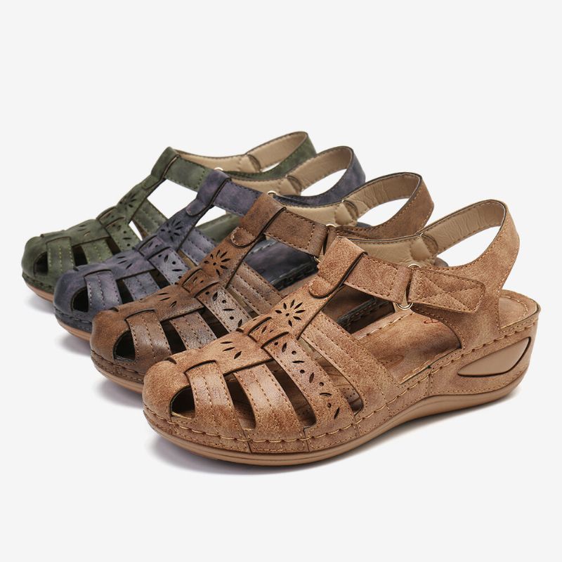 Atmungsaktive Bequeme Lässige Sandalen Mit Keilabsatz Und Ausschnitt Für Damen