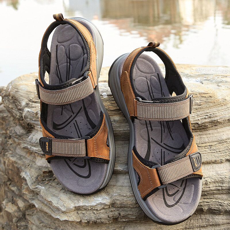 Atmungsaktive Geöffnete Rutschfeste Bequeme Lässige Outdoor-sandalen Aus Rindsleder Für Herren