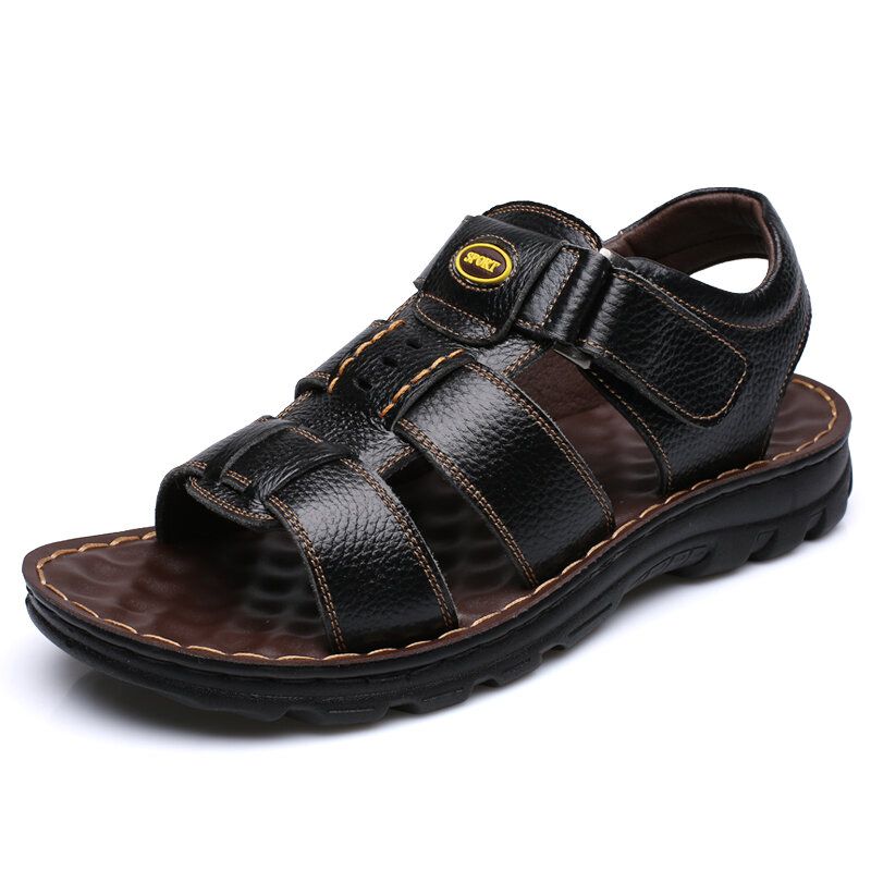 Atmungsaktive Herren-rindsleder-sandalen Mit Weichem Boden Und Rutschfester Hakenschlaufe. Lässige Strandsandalen