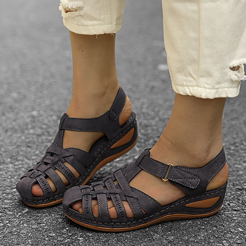 Atmungsaktive Lässige Sandalen Mit Keilabsatz Und Hakenschlaufe Für Damen