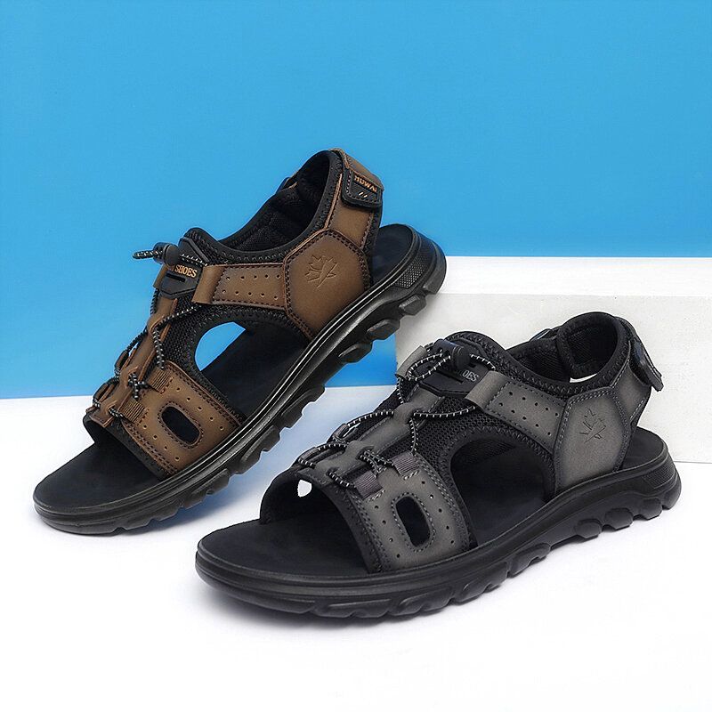 Atmungsaktive Mikrofaser-leder-hakenschlaufe Für Herren Mit Offener Zehenpartie Beiläufige Outdoor-sandalen