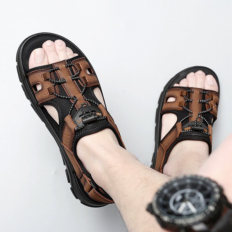 Atmungsaktive Mikrofaser-leder-hakenschlaufe Für Herren Mit Offener Zehenpartie Beiläufige Outdoor-sandalen