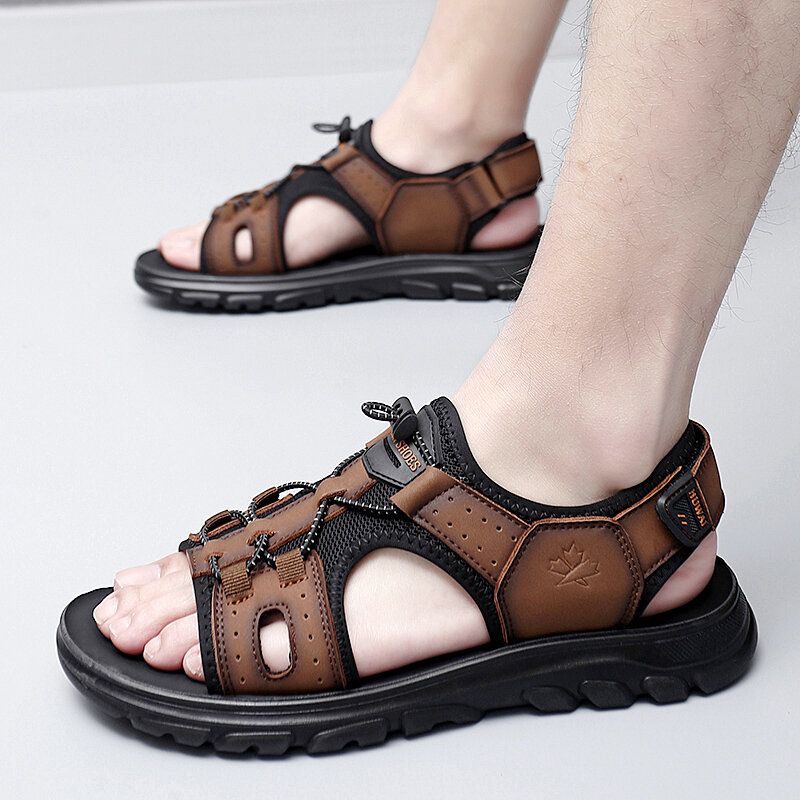 Atmungsaktive Mikrofaser-leder-hakenschlaufe Für Herren Mit Offener Zehenpartie Beiläufige Outdoor-sandalen