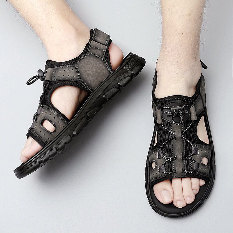 Atmungsaktive Mikrofaser-leder-hakenschlaufe Für Herren Mit Offener Zehenpartie Beiläufige Outdoor-sandalen