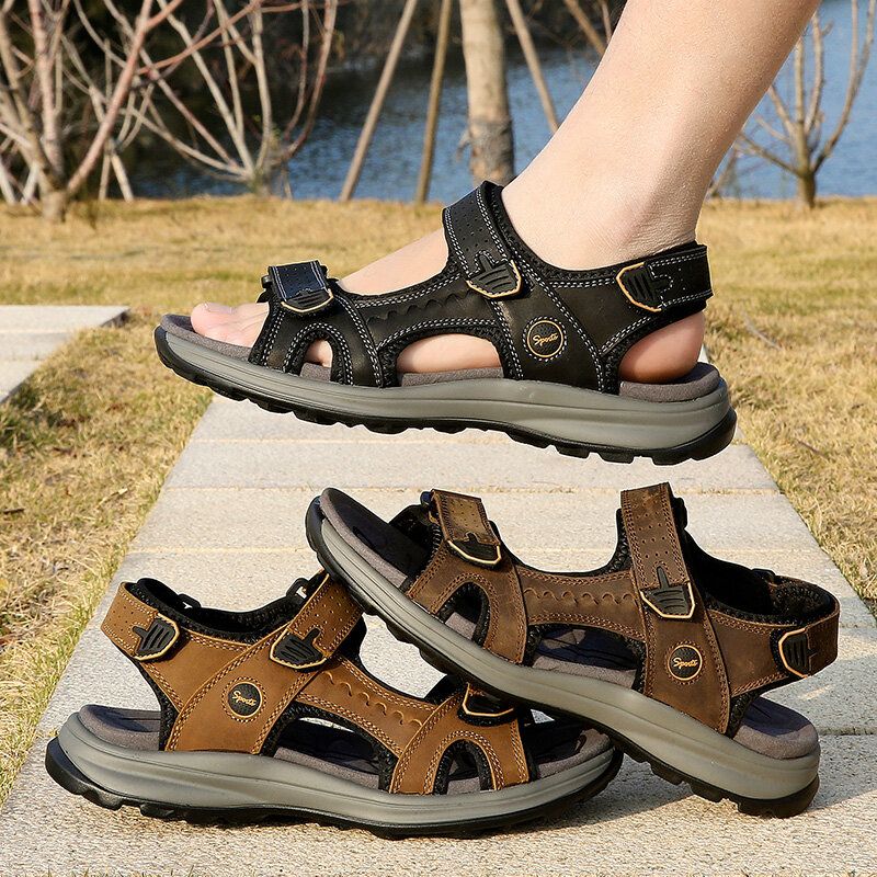 Atmungsaktive Rutschfeste Lässige Outdoor-sandalen Aus Rindsleder Für Herren