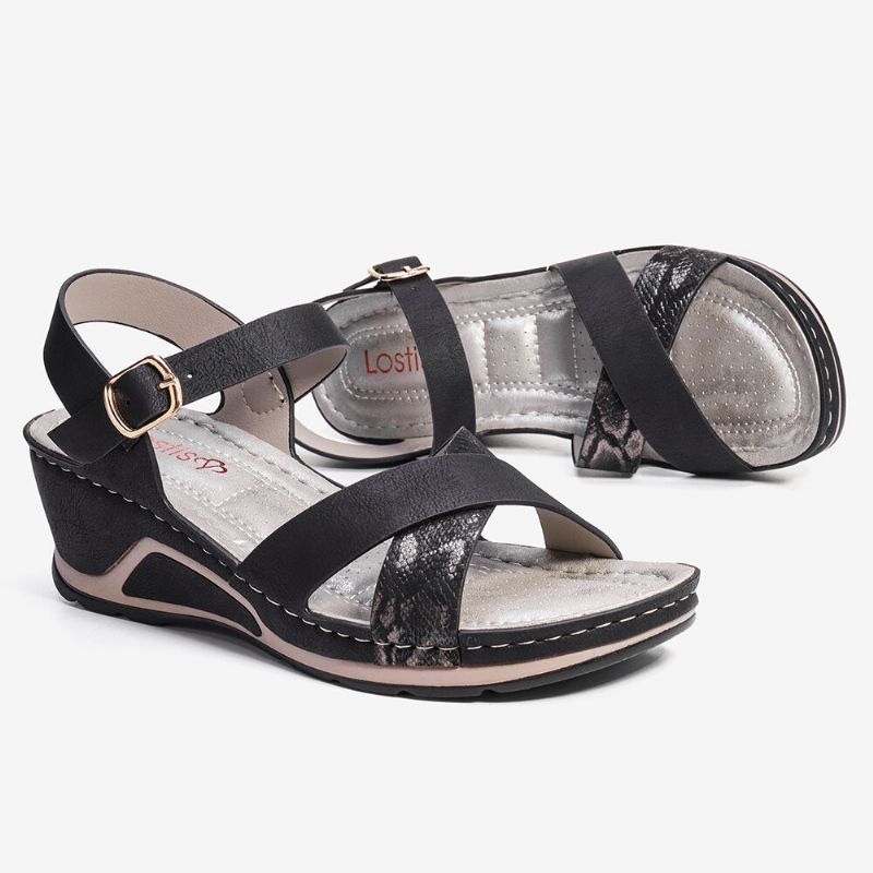 Bequeme Lässige Keilsandalen Mit Kreuzriemenschnalle Für Damen