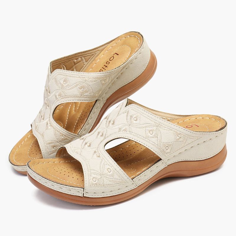 Bequeme Lässige Slip-on-sommer-sandalen Mit Keilabsatz Und Stickerei Für Damen