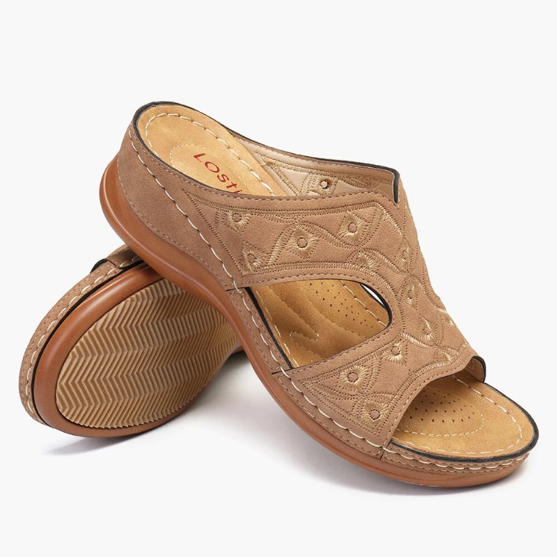 Bequeme Lässige Slip-on-sommer-sandalen Mit Keilabsatz Und Stickerei Für Damen