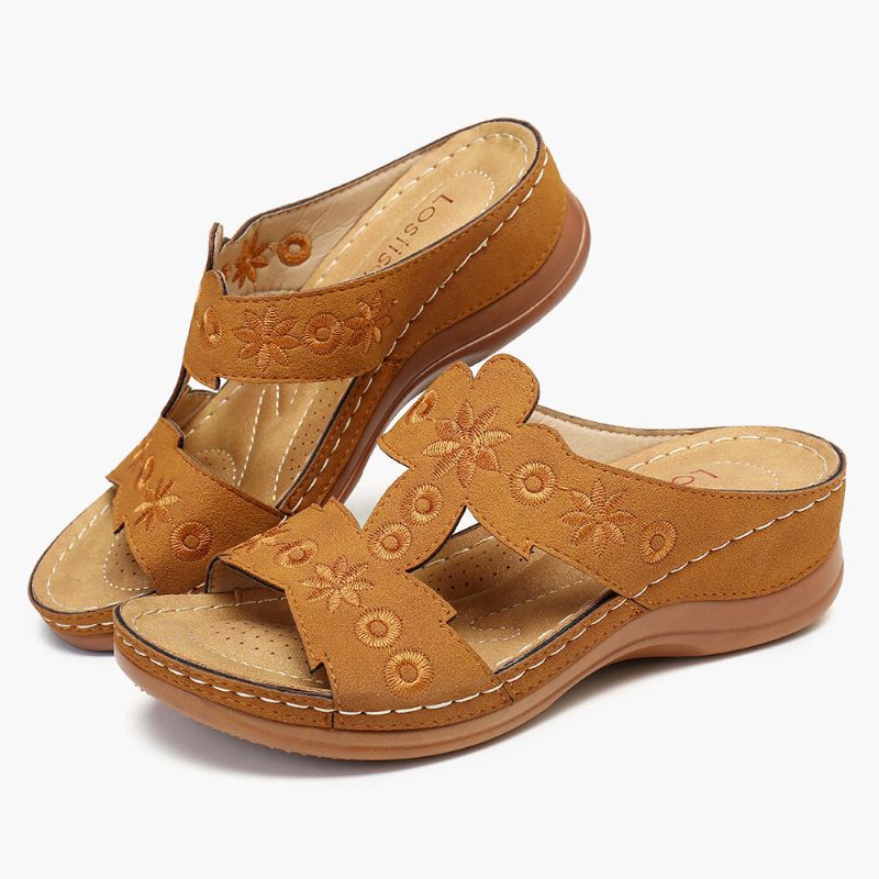 Bequeme Lässige Sommer-slip-on-keilsandalen Mit Stickerei Für Damen