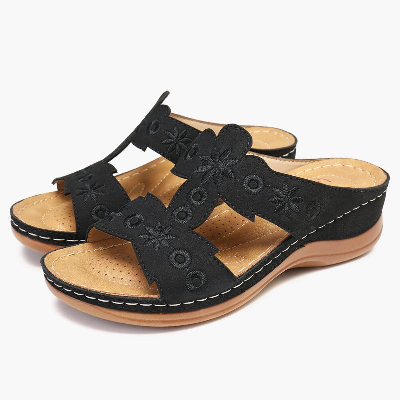 Bequeme Lässige Sommer-slip-on-keilsandalen Mit Stickerei Für Damen