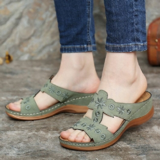 Bequeme Lässige Sommer-slip-on-keilsandalen Mit Stickerei Für Damen