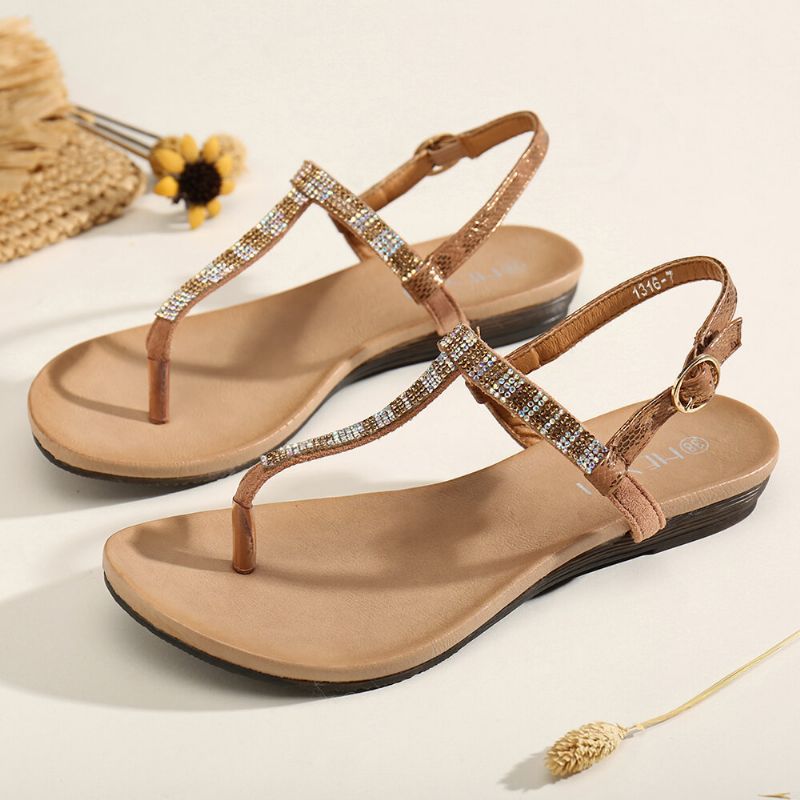 Bequeme Rutschfeste Strand-clip-toe-sandalen Für Damen Mit Strass-schnallenriemen