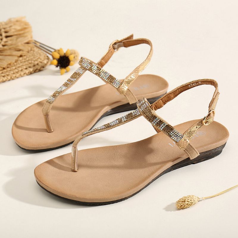 Bequeme Rutschfeste Strand-clip-toe-sandalen Für Damen Mit Strass-schnallenriemen