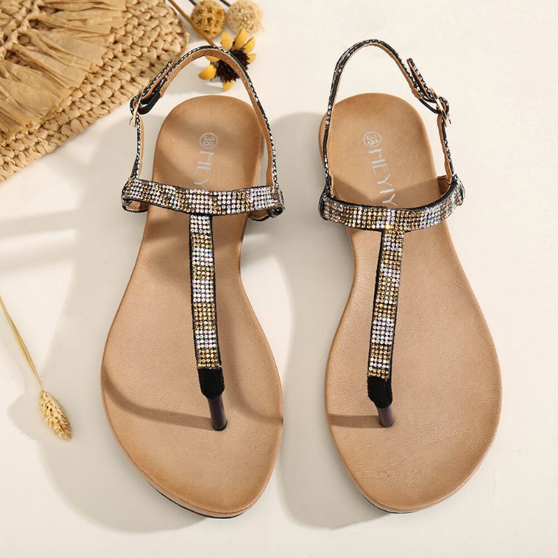 Bequeme Rutschfeste Strand-clip-toe-sandalen Für Damen Mit Strass-schnallenriemen