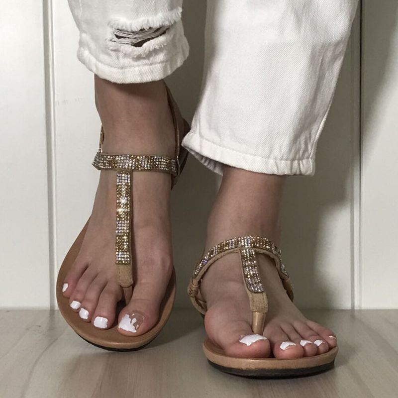 Bequeme Rutschfeste Strand-clip-toe-sandalen Für Damen Mit Strass-schnallenriemen