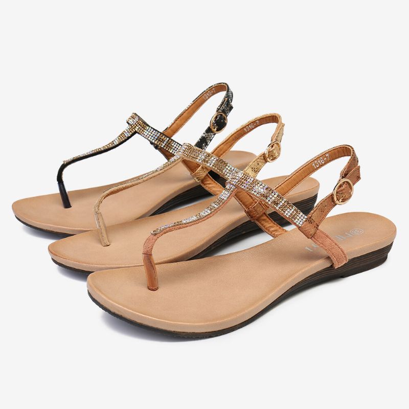 Bequeme Rutschfeste Strand-clip-toe-sandalen Für Damen Mit Strass-schnallenriemen