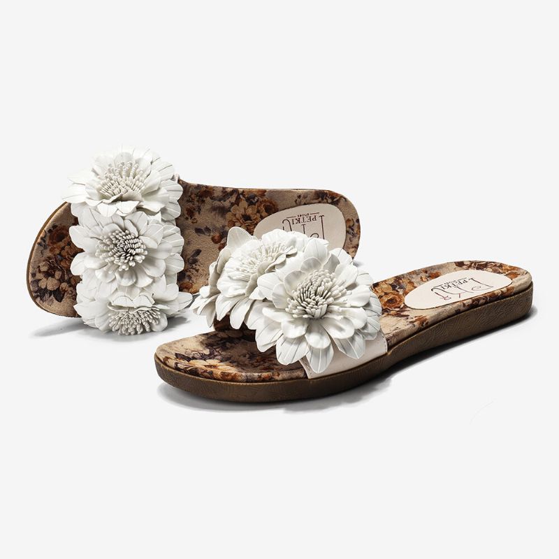 Bequeme Slide-sandalen Mit Offenem Zehenbereich Und Blumendekor Für Damen