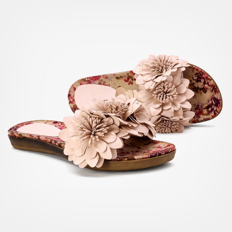 Bequeme Slide-sandalen Mit Offenem Zehenbereich Und Blumendekor Für Damen