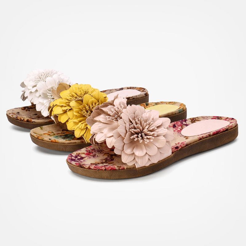 Bequeme Slide-sandalen Mit Offenem Zehenbereich Und Blumendekor Für Damen