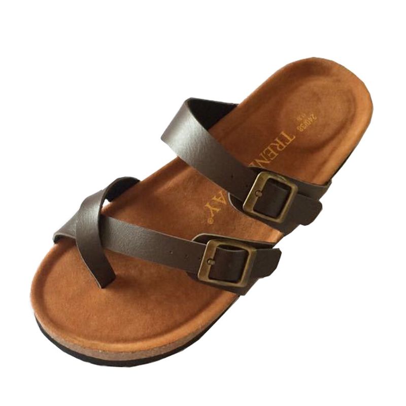 Bequeme Strand-flip-flops Mit Doppeltem Schnallenriemen Für Damen Aus Kork Flache Sandalen