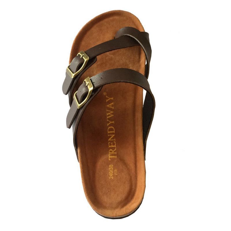 Bequeme Strand-flip-flops Mit Doppeltem Schnallenriemen Für Damen Aus Kork Flache Sandalen